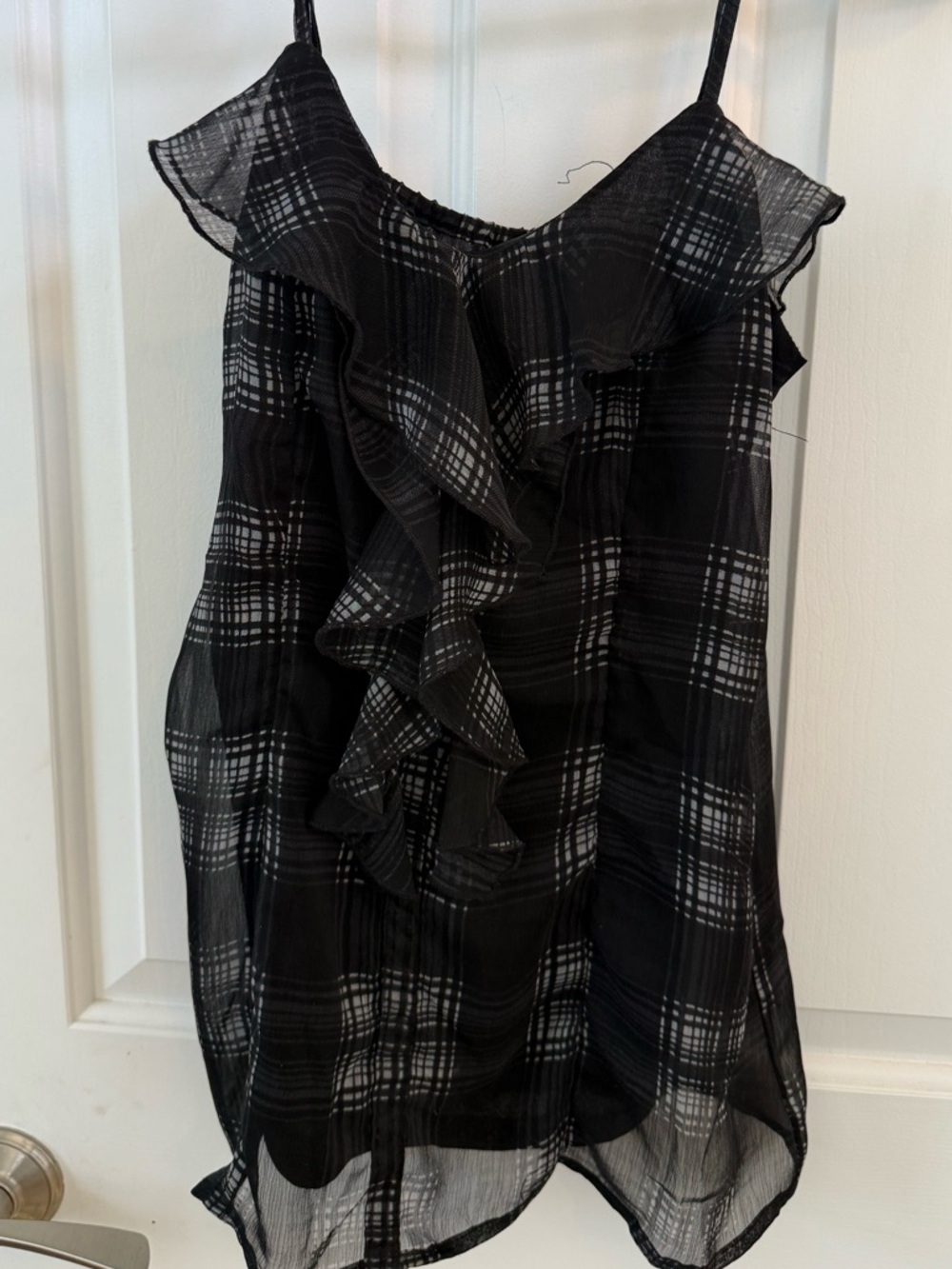 Banana U.S.A. Black Plaid Ruffle Cami Top